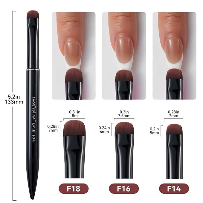 Nail Brush for French Tips & Cleaning Gel Polish- Precision Thin Brush for Acrylic, Polygel - Professional Kolinsky Sable Nail Art Brush (Black, F14)