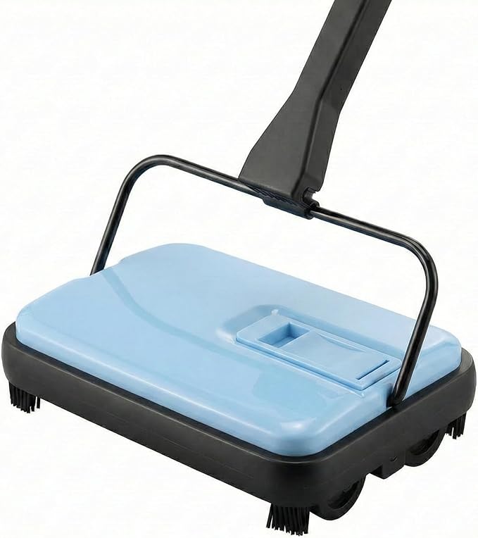 Manual Carpet Sweeper, Electric-Free Quiet Floor Sweeper with 300ml Easy-Empty Dustbin, 6.7” Cleaning Width for Pet Hair, Crumbs, Dust on Carpets, Hardwood, Tile - Home & Office Use (Blue)