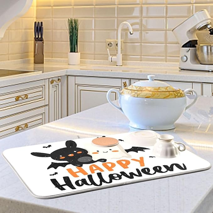 Happy Halloween Dish Drying Mat for Kitchen Counter Super Absorbent Drying Mat 18x24 inch Large Dish Drying Matts for Countertop Protector Dishes Pad