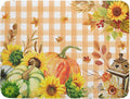 Autumn Maple Leaf Orange White Check Plaids Dish Drying Mat for Kitchen Counter,Fall Sunflower Pumpkin Drying Mat 18 x 24 Inch with Absorbent Reversible Microfiber Dish Drying Pad for Coffee Bar