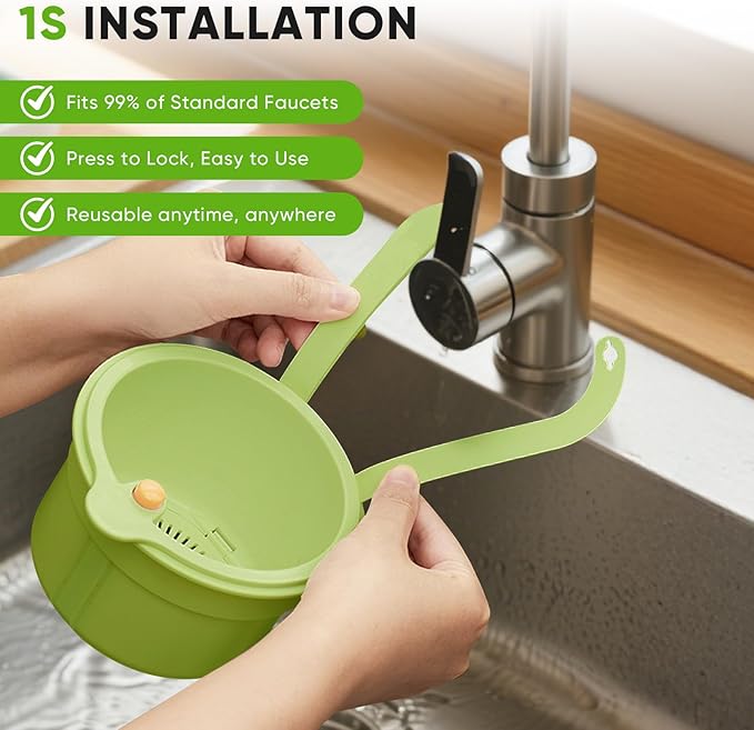 Hanging Food Waste Catcher for Sink, Sink Strainer Basket with Press Dumping, Self-Cleaning Design – Food Strainer for Sink, Faucet-Mounted Trash Catcher for Kitchen (Green)