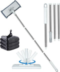 Disposable Dust Mop with 3 Shiny Cleaning Wipe Cloths, 360°Spin No Wash Mop, 4Ft Extension Pole Snap Grip Mini Mop -Automatic Cloth Changing, Small Disposable Dust Mop Set for Tile, Floor and Wall