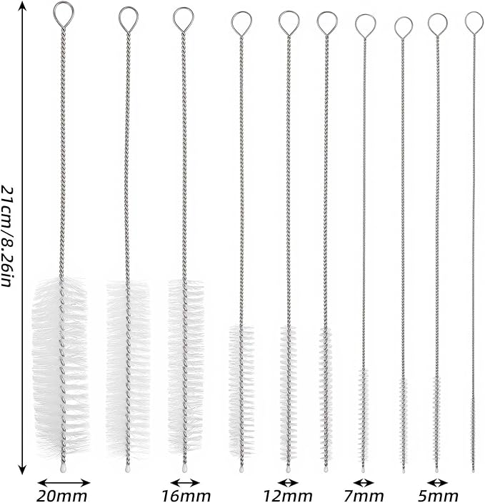 10 Pcs Straw Cleaning Brushes, 8.2 Inch Straw Cleaner Brush Extra Long Straw Brushes for Cleaning Stainless and Silicone Reusable Straws Water Bottles Tumblers Tubes