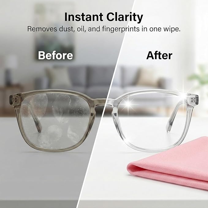 5PCS Extra Large Glasses Cleaning Cloths, Eyeglass Cleaning Cloth for Cleaning-Eyeglasses, Cell Phones, Screens, Lenses, Electronics and All Delicate Surface (12"x 12")