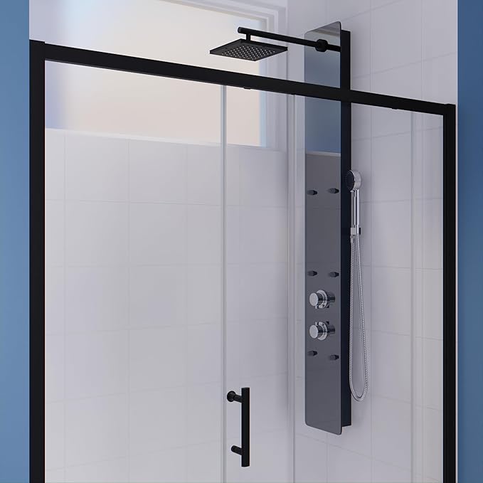 ANZZI 72 x 60 inch Framed Shower Door in Matte Black | Halberd Water Repellent Glass Shower Door with Seal Strip Parts | Easy Glide Rollers Sliding Shower Door | SD-AZ052-02MB