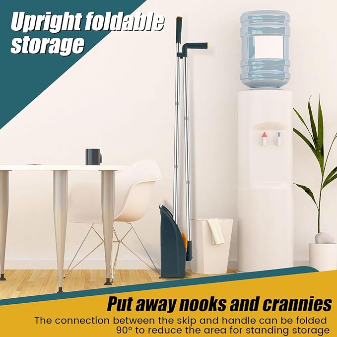Broom and Dustpan Set for Home, 180° Rotating Broom Combo, Foldable Standing Dustpan and Brush, Long Handle Broom and Dustpan Combo Set with Scraper Teeth for Cleaning Room Office Lobby Floor (B)