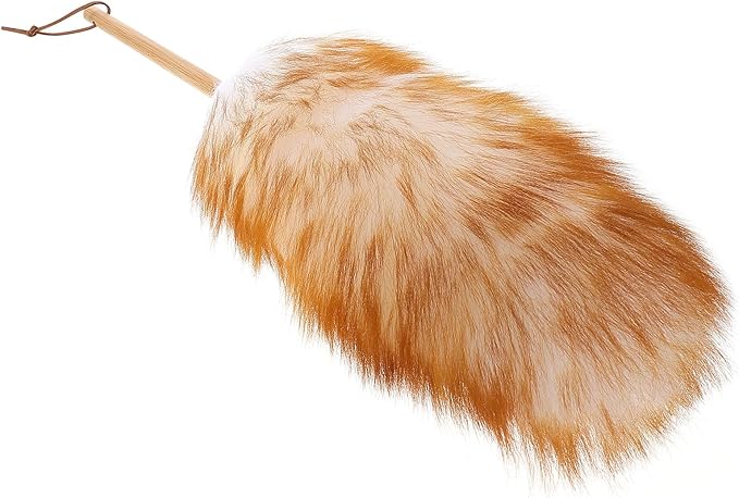 Mipcase Household Wool Duster Brush, 1pcs White Lambswool Dust Cleaning Tool with Handle, Anti-Static Soft Fiber for Home Dusting and Furniture Cleaning Random Color