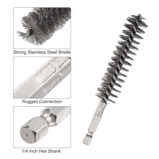 HARFINGTON Stainless Steel Bore Brush 19mm Dia Cleaning Wire Brush with Handle 1/4 Inch Hex Shank for Tubes, Ports, Bearings