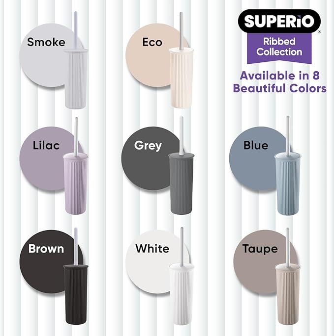 Superio Decorative Plastic Toilet Bowl Brush and Holder Set, Cleaner Scrubber for Bathroom (2, Lilac)