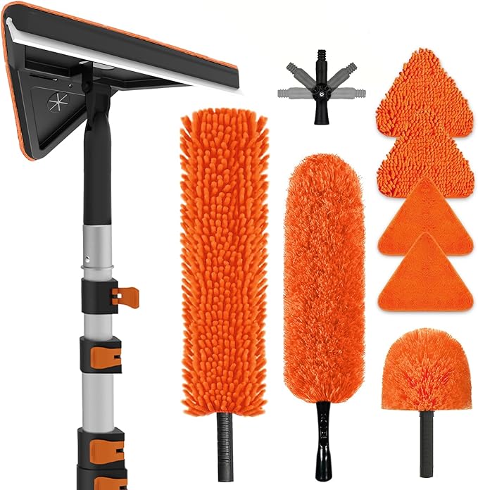 20FT Reach Duster Cleaner Kit, Dusters for Cleaning with Extension Pole, Baseboard & Wall and Window Cleaner Mop for Fan Blades, High Ceiling and Cobweb