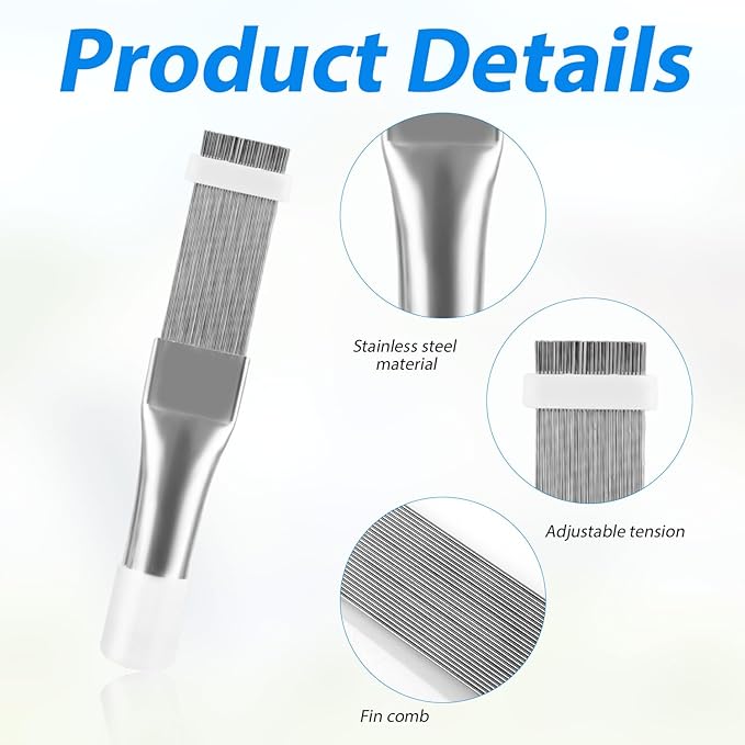 3pcs Air Conditioner Fin Cleaning Brush, HVAC Conditioner Condenser Cleaner Stainless Steel Refrigerator Coil Cleaning Brush AC Fin Comb Evaporator Radiator Fin Repair Fridge Cleaning Tool