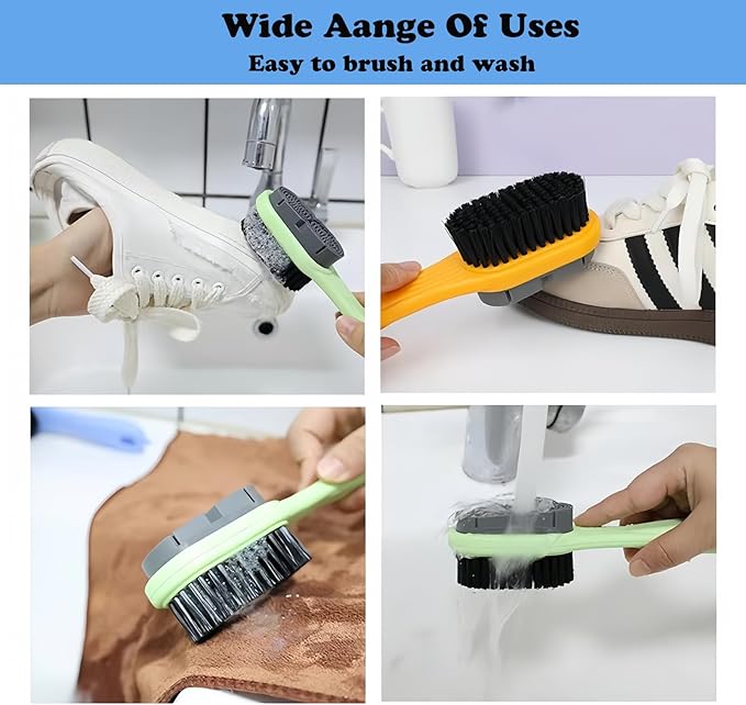 Cleaning Shoe Brushes Double-Sided Shoe Brush for Cleaning Soft bristled Silicone Brush Shoe Cleaner Brush Shoe Scrubbing Brush Multifunctional Long Handle Shoe Brush Scrub-2 Pack