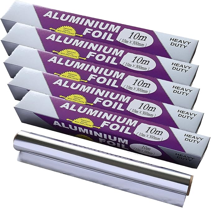 5-Pack Heavy Duty Grilling Aluminum Foil ， Baking Foil Paper, Sheets for Food Tinfoil Roll,High-Temperature Resistant for Home Cooking,Hair Foils(Heavy-30CM*10M*15um)