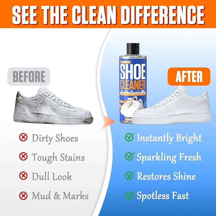 Shoe Cleaner – 10.15 fl oz Shoe Cleaning Kit with Brush & Towel, Sneaker Cleaner Solution for White Shoes, Leather, Canvas, Mesh & Boots – Removes Dirt & Stains
