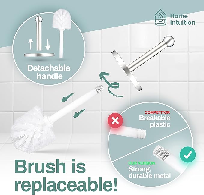 Home Intuition Polished Chrome Stainless Steel Vented Toilet Brush and Holder, 1 Pack