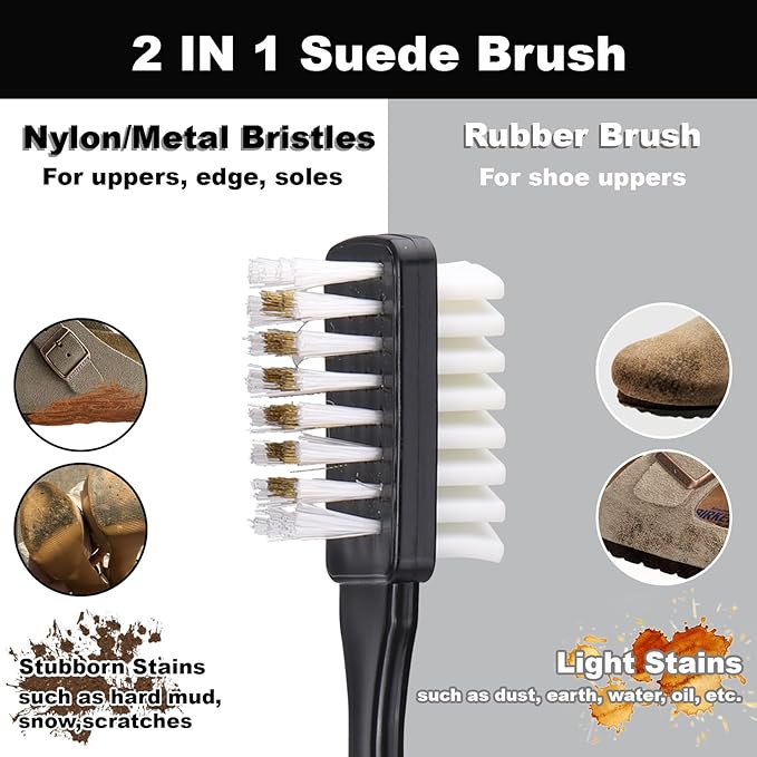 XANGNIER Suede Shoe Cleaner Kit for Birkenstock,3 Pcs Suede & Nubuck Care Set-2-In-1 Shoe Cleaning Brush,Suede Eraser and Glue Eraser for Sandals,Clogs,Leather Footbeds,Boots,Sneaker,Furniture