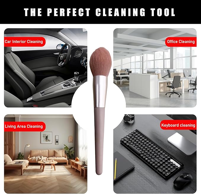 Car Interior Dust Brush, Soft Scratch Free Auto Detailing Brushes, Universal Vehicle Interior Cleaning Tool for Automotive Dashboard, Air Vents, Leather(Long Pink)