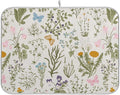 Herbs Flowers Botanical Butterfly Dish Drying Mat for Kitchen Counter Absorbent Microfiber Drying Pad, Medium 16x18 in, Reversible Drainer Mats