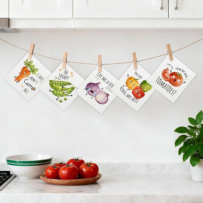 5 Pack Mixed Vegetable Swedish Kitchen Dishcloths Dish Towels, Colorful Vegetable Dish Towels for Kitchen, Swedish Dishcloth, Paper Towels Reusable, Dish Cloth Towel Cleaning Wipe for Home