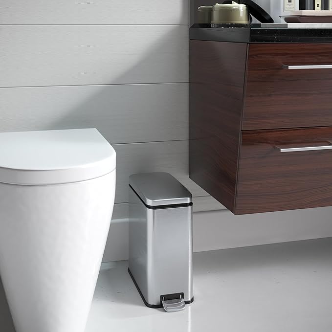 iTouchless 1.32 Gallon SoftStep 2.0 Bathroom Trash Can with Odor Absorber, Small Stainless Steel Step Pedal Garbage Bin with Removable Inner Bucket, Next Gen Quiet Close Lid Technology, Home Office