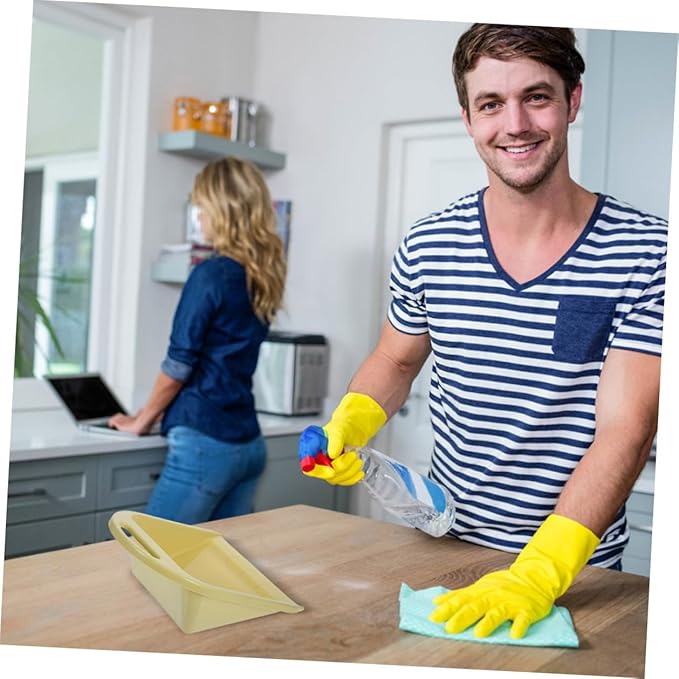 BESPORTBLE 2pcs Small Handheld Dustpan Set with Handle, Plastic Tabletop Cleaning Dustpan for Home, Portable Household Multi-use Trash Dust Pan in Lime Yellow