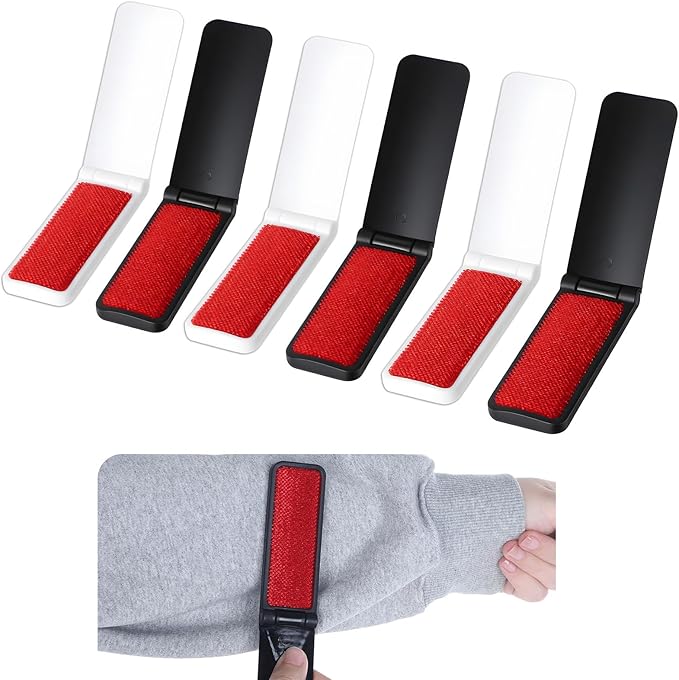 6 Pack Foldable Lint Brush Pet Hair Remover Portable Mini Clothes Brush Reusable Carpet Coat Lint Cleaning Brushes for Cat Dog Fur Pet Fluff Sofa Couch Fabric Furniture Clean Tool Travel
