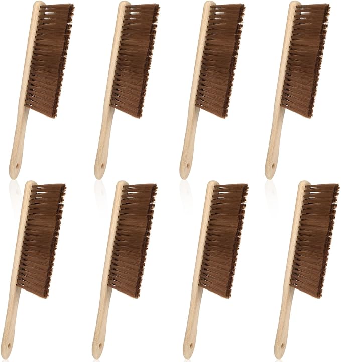 8 Pieces Wooden Dust Brush Bulk Hand Broom Bench Soft Bristle Cleaning Brushes with Long Wood Handle for Car Bed Sofa Fireplace Couch Clothes