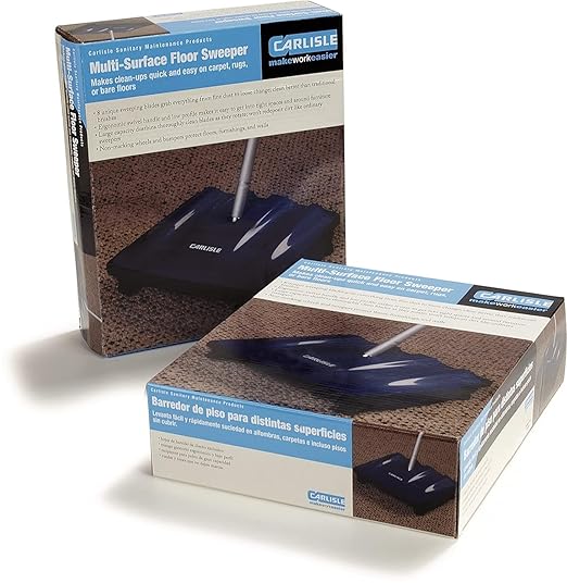 Carlisle FoodService Products Duo-Sweeper Rubberized Carpet and Floor Sweeper – Efficient Manual Cleaning for Restaurants with Low Pile Carpets (Pack of 4)