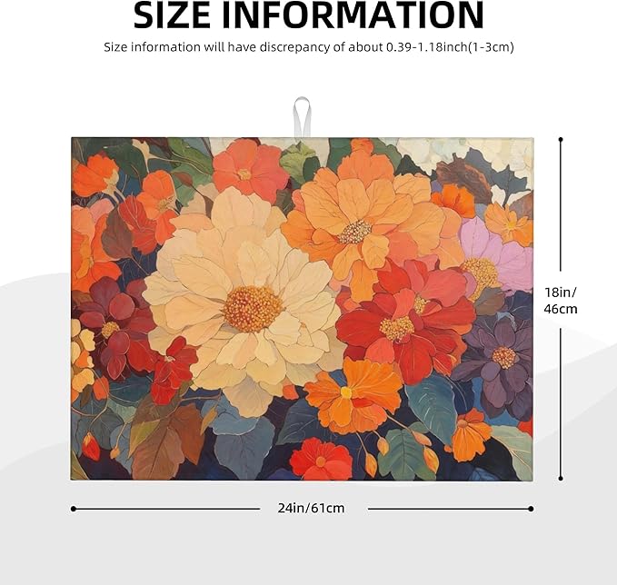 Colorful Floral Dish Drying Mat for Kitchen Counter, 18"x24" Microfiber Absorbent Fast Dry Mat, 2Pcs Dish Mat Faucet Mats Sets, Large Drying Kitchen Mat Kitchen Drying Pad Coffee Bar Decor Gifts