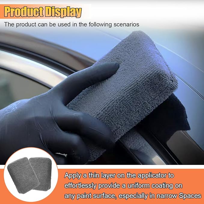 Microfiber Applicator Pad, Multi-Purpose Ceramic Spray Coating Sponge Pads, Car Detailing Sponge for Car Paint, Metal, Plastic Trim, Applying Wax, Sealants, Other Conditioners (2PCS)