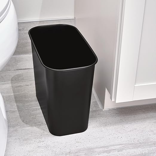 iDesign Small Steel Rectangular Bathroom Trash Can - Matte Black