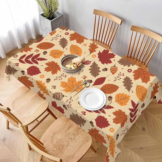 Fall Leaves Table Cloth 52x70 Maple Brown Autumn Pine Nut Harvest Tablecloth Rectangle Table for Dining Kitchen Banquet Party Decorative Outdoor Picnic Rustic