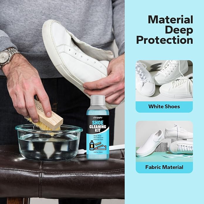 Choppie 2-in-1 Shoe Cleaner Kit (4.06 Fl Oz Shoe Cleaner + Shoe Brush), Suede Shoe Cleaner, Shoe Cleaning Kit for Sneakers, Suede, Leather, Mesh Shoes, and Tennis Shoes
