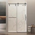 46-48" W x 76" H Frameless Sliding Shower Door, Safety Bathroom Single Sliding Glass Doors with 5/16" (8mm) SGCC Tempered Glass, Stainless Steel Towel Rail and Auxiliary Handle, Matte Black