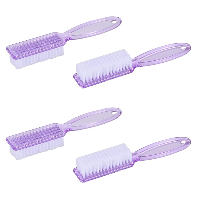 Yebeauty Nail Brush Fingernail Cleaner, 4 Pack Hand Scrub Cleaning Brush Plastic Hand Finger Toes Scrubbing Brush, Pedicure Nail Scrubber,Clear Purple