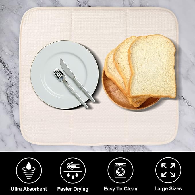 SINLAND Microfiber Dish Drying Mat Super Absorbent Dish Drying Pad for Kitchen Counter, Mat for Countertops or Sinks (16Inch X 18Inch, creamx2)