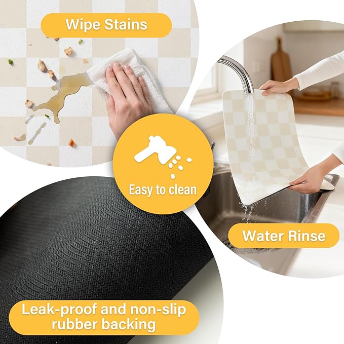 Checkered Dish Drying Mat for Kitchen Counter Coffee Mat Bar Accessories,Fit Uder Pot, Dish Rack,Hide Stain,Absorbent Easy Clean (Beige, 19" x 12")