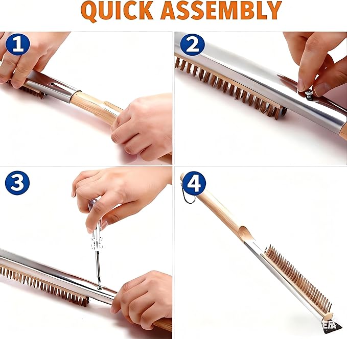 Thornfield 26” Pizza Oven Brush with Scraper - Heat Resistant Brass Bristles, Extra Long Handle - Compatible with Ooni Ovens, Outdoor Ovens, BBQ Tools, Baking Stones and Griddles- Includes Spare Head