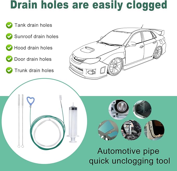 5pcs Sunroof Drain Cleaning Tool, 118in Flexible Long Pipe Cleaner with 2 Clean Brush 1 Syringe 1 Syringe Hose Heart Handle Design Tube Cleaner Brush for Auto Car Sunroof Wiper