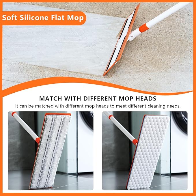 Magic Sponge Eraser Mop, 56" Handle with Flexible 15" Flat Head,2 Microfiber Pad and 3 Magic Sponge Eraser Pads (Mop Set,15" Mop-Head)