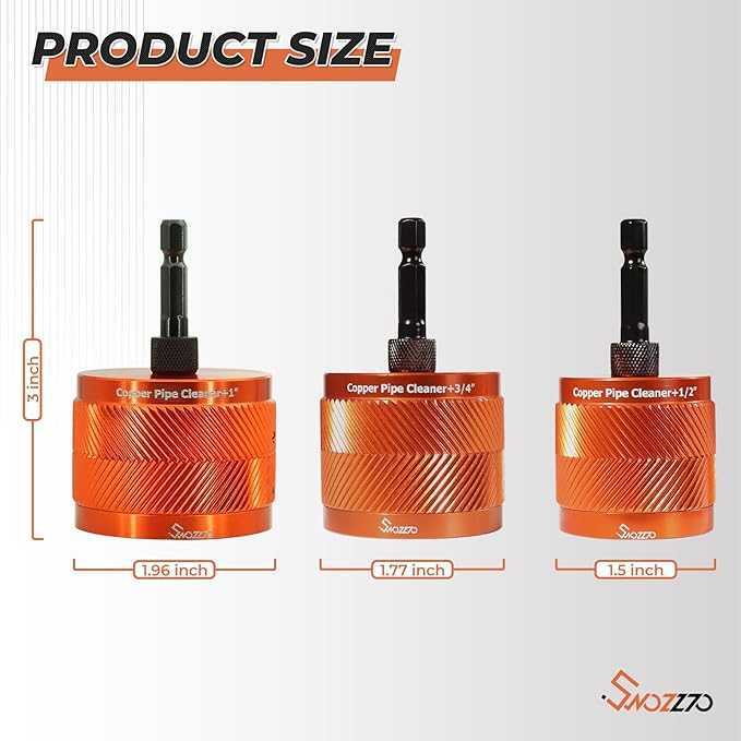 1/2" & 3/4" & 1" Metal Copper Pipe Cleaner Set,with 1/4 Hex Shank,Each Additional 2PCS Replaceable Blades are Provided,for Cleaning Rust, Stains, Paint on Copper Pipes and Various Metal Pipes