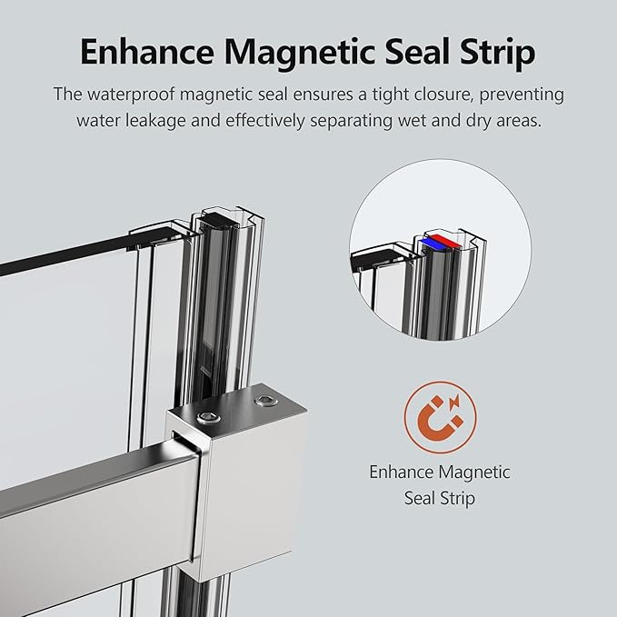 56-60" W x 74" H Frameless Shower Doors, Bathroom Single Sliding Shower Glass Doors with 5/16" (8mm) Clear SGCC Tempered Glass and Stainless Steel Handle, Reversible Installation, Chrome