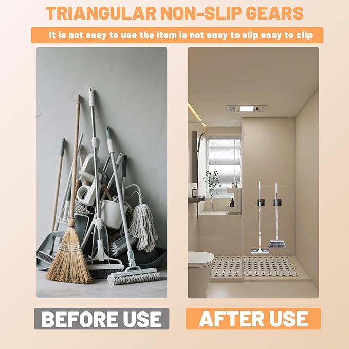6 Pack Mop and Broom Holder Wall Mount - Stainless Steel Broom Mop Hanger - Wall Mounted Garden Tool Rack Organizer for Closet Garage Laundry Room Kitchen Decor