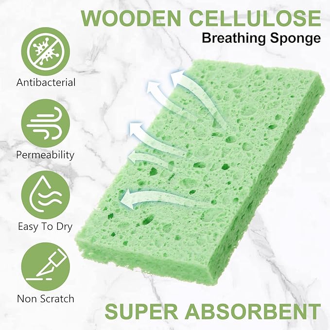 Zhengmy 100 Pieces Sponges Kitchen Compressed Sponges Bulk Natural Dish Sponge Compressed Wood Pulp Cleaning Sponge Without Scratching for Kitchen Bathroom, 3.9 x 2.4 x 0.12 Inch (Green)