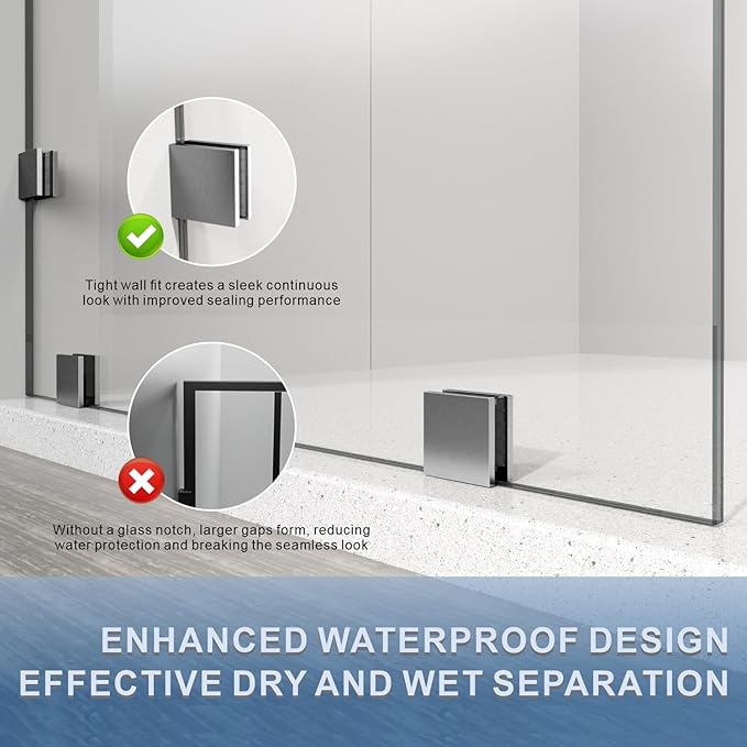 43" W ×80" H Shower Glass Panel, Frameless Fixed Glass Shower Panel with Clamps, 3/8" (10mm) Thick Clear Certified Tempered Shower Door, Bathroom Shower Screen in Space Gray UKH07B2-43X80-SG