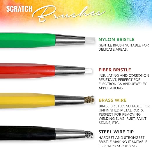 Fiberglass Pen Scratch Brush Set - Jewelry Cleaning Brush with Steel, Brass, Nylon, Fiberglass Tips for Corrosion Remover and Rust, Jewelry, Electrical Circuit Boards and Auto Body Work