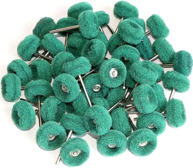 50PCS Abrasive Buffing Polishing Wheel Set for Rotary Tool,Removal of Rust Deburring on Metal Surface with 3mm Shank,Mini scouring pad Brush Polishing kit(grit 180 Green 50pcs)
