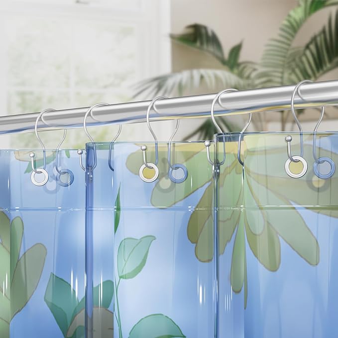 AmazerBath Silver Shower Curtain Hooks, Shower Curtain Rings, Simple Double Shower Curtain Hooks Rust Proof, Metal Smooth Glide Shower Hooks for Shower Curtain Rod, 12 Pcs Shower Rod Hooks