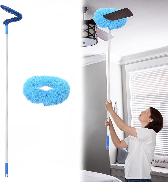 PATIKIL Ceiling Fan Cleaner Duster, 12.9" to 59", 2 in 1 Microfiber Duster Extendable Handle Fan Blade Cleaning Tool Removable Washable for Furniture Blind, Blue