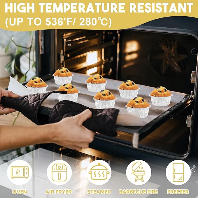 Aluminum Foil Baking Cups 150 Pcs, SUPPHOUS 5 Oz Disposable Ramekin Aluminum Cupcake liners, Silver Foil Baking Cups Muffin Liners for Cupcake, Baking, Egg Tart, Pudding, Creme Brulee